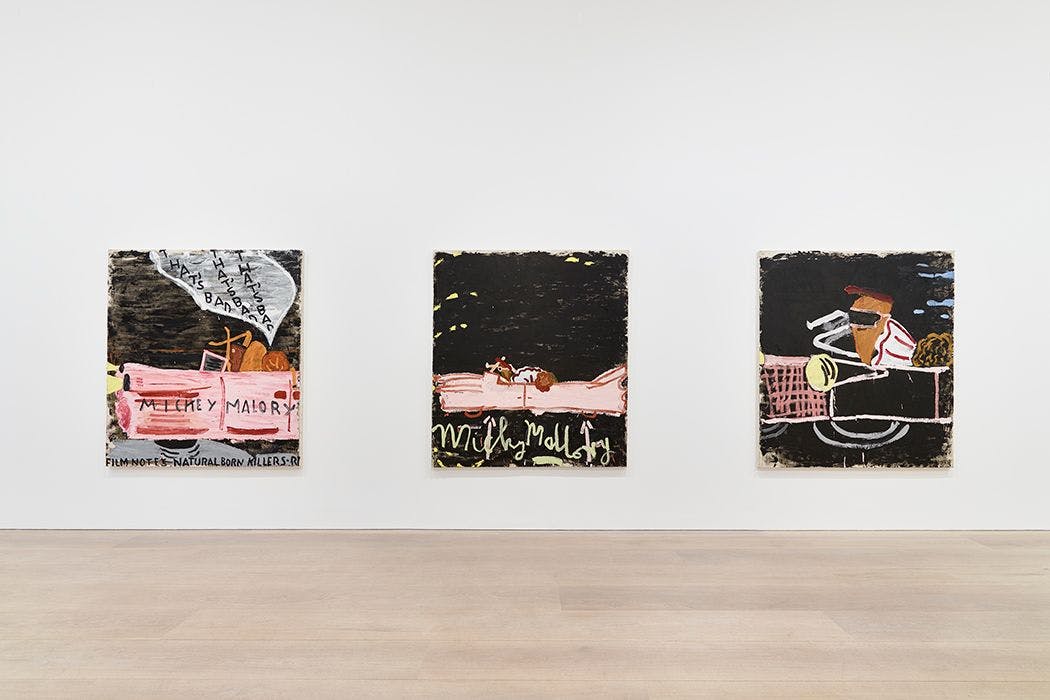 Installation view of the exhibition Rose Wylie: Lolita’s House, at David Zwirner in London, dated 2018.